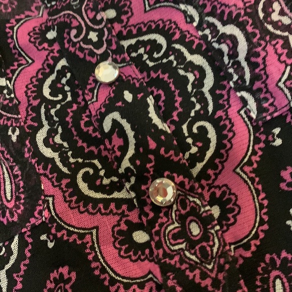 INC Petite Pink Black White Blouse w/Cami Rhinestones EUC - Picture 6 of 17